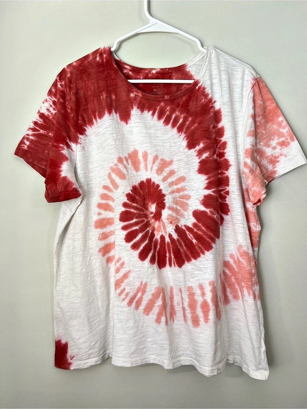 Lucky Brand Tie Dye Spiral T-Shirt XL Brown White Cotton Crew Neck Short Sleeve